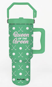 Queen of the Green Golf Tumbler with Handle: Green-MODE-Couture-Boutique-Womens-Clothing