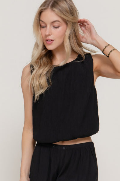 SUNSET SOIREE SLEEVELESS BALLOON TOP IN BLACK-Tops-MODE-Couture-Boutique-Womens-Clothing