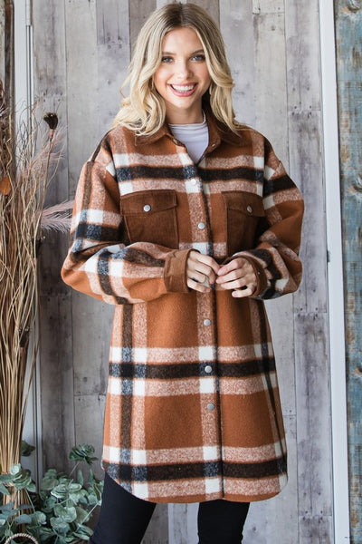 MILLIE PLAID CORDUROY FLAP POCKET SHACKET IN BROWN-SHACKET-MODE-Couture-Boutique-Womens-Clothing