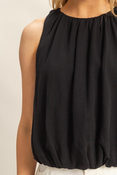 TIMELESS DRAPED BUBBLE HEM TANK TOP IN BLACK-tank top-MODE-Couture-Boutique-Womens-Clothing