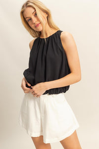 TIMELESS DRAPED BUBBLE HEM TANK TOP IN BLACK-tank top-MODE-Couture-Boutique-Womens-Clothing