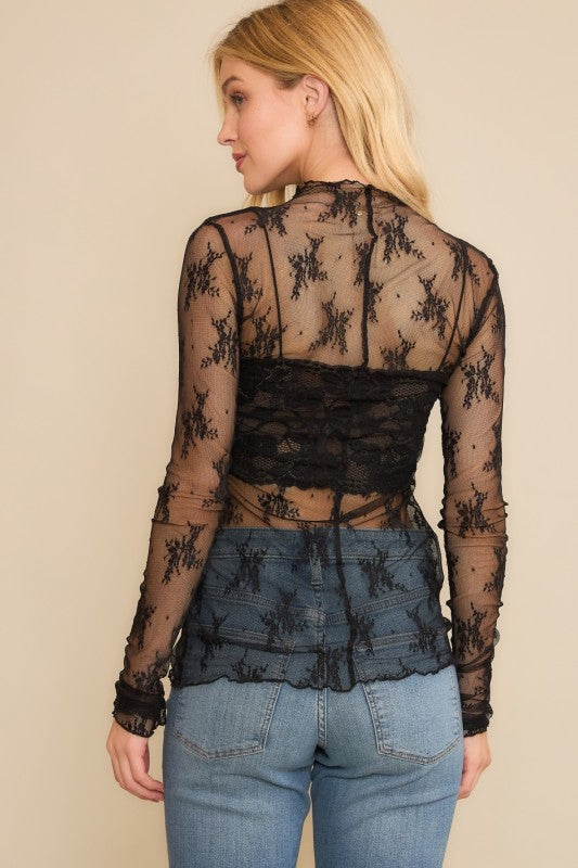 EMERGING VEIL MESH LACE TOP IN BLACK-Tops-MODE-Couture-Boutique-Womens-Clothing