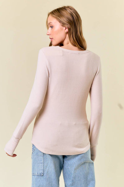 BAILEY BRUSHED RIB HENLEY TOP IN CREAM-Shirts & Tops-MODE-Couture-Boutique-Womens-Clothing