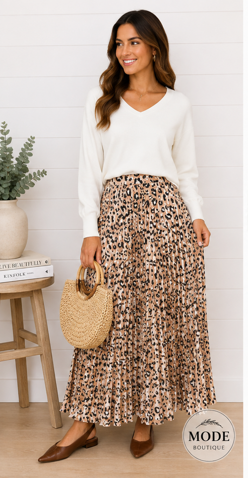 ALIYAH LEOPARD PRINT PLEATED MAXI SKIRT-SKIRTS-MODE-Couture-Boutique-Womens-Clothing