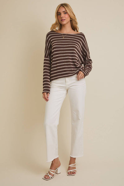 CAMDEN STRIPE KNIT TOP IN BROWN/CREAM-Tops-MODE-Couture-Boutique-Womens-Clothing