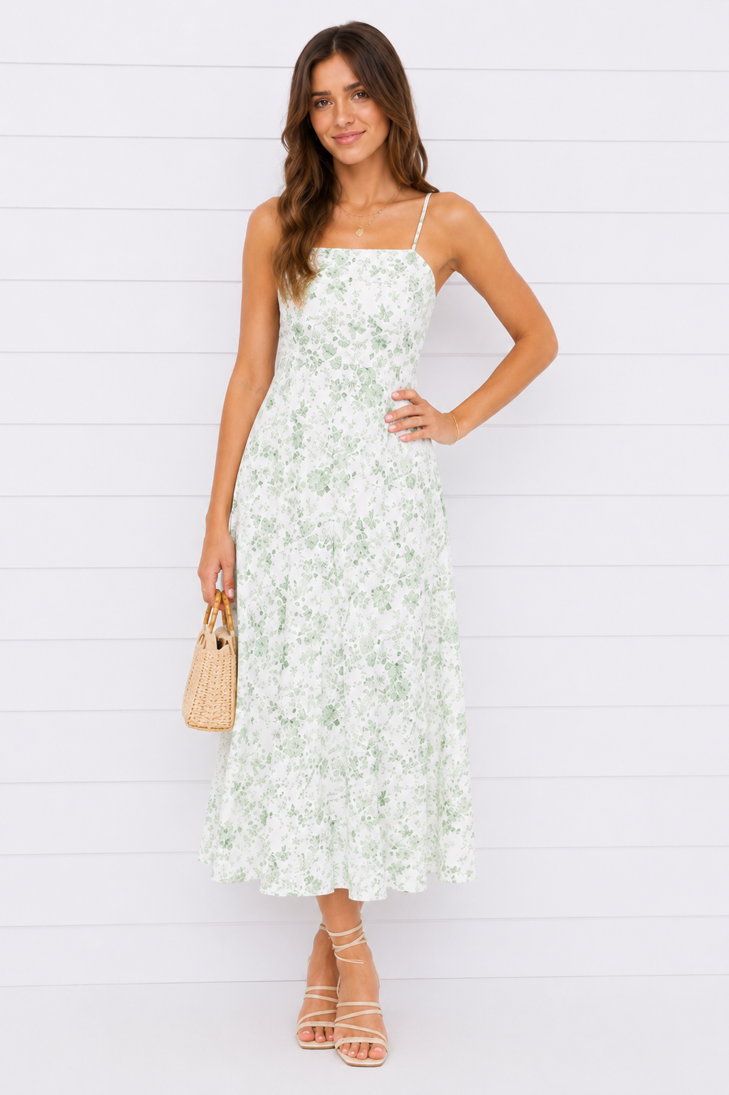 MEADOW WATERCOLOR FLORAL DRESS IN OFF-WHITE/GREEN COMBO-DRESS-MODE-Couture-Boutique-Womens-Clothing