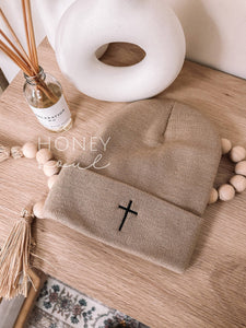 EMBROIDERED CROSS KNIT BEANIE (MULTI STYLES)-beanie hat-MODE-Couture-Boutique-Womens-Clothing