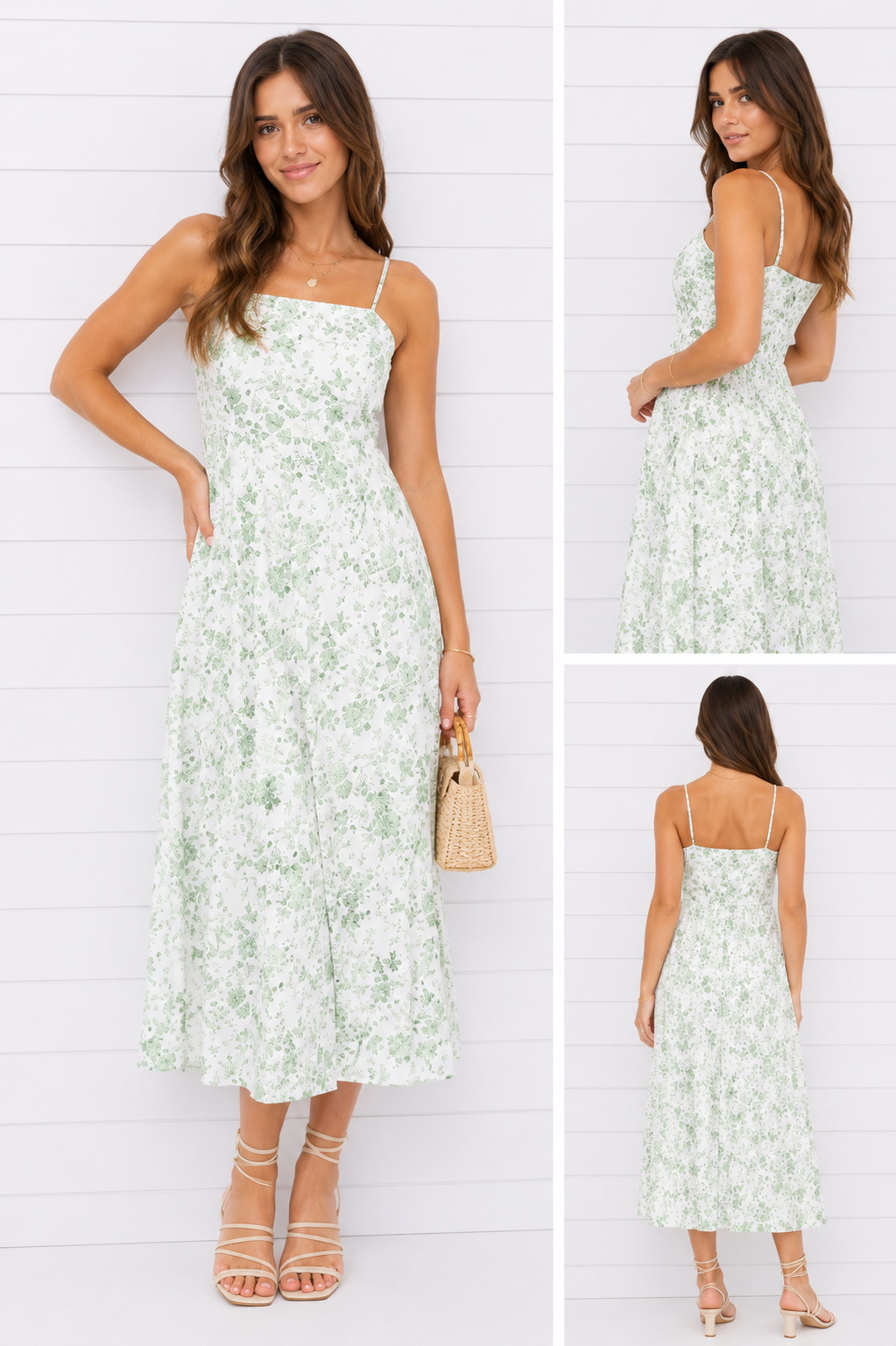 MEADOW WATERCOLOR FLORAL DRESS IN OFF-WHITE/GREEN COMBO-DRESS-MODE-Couture-Boutique-Womens-Clothing