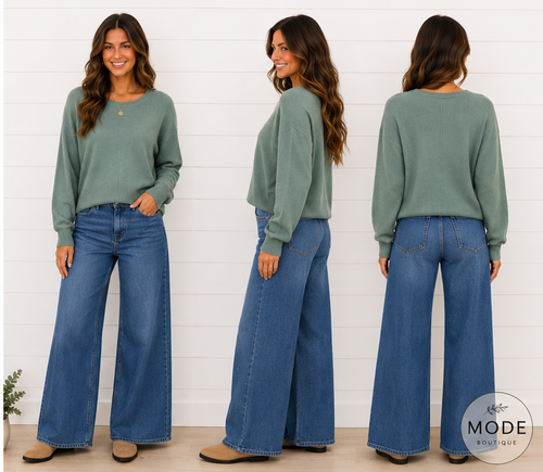 CAMILLA ROUND NECK SOFTEST FRONT SEAM SWEATER IN CHIVE-Sweaters-MODE-Couture-Boutique-Womens-Clothing