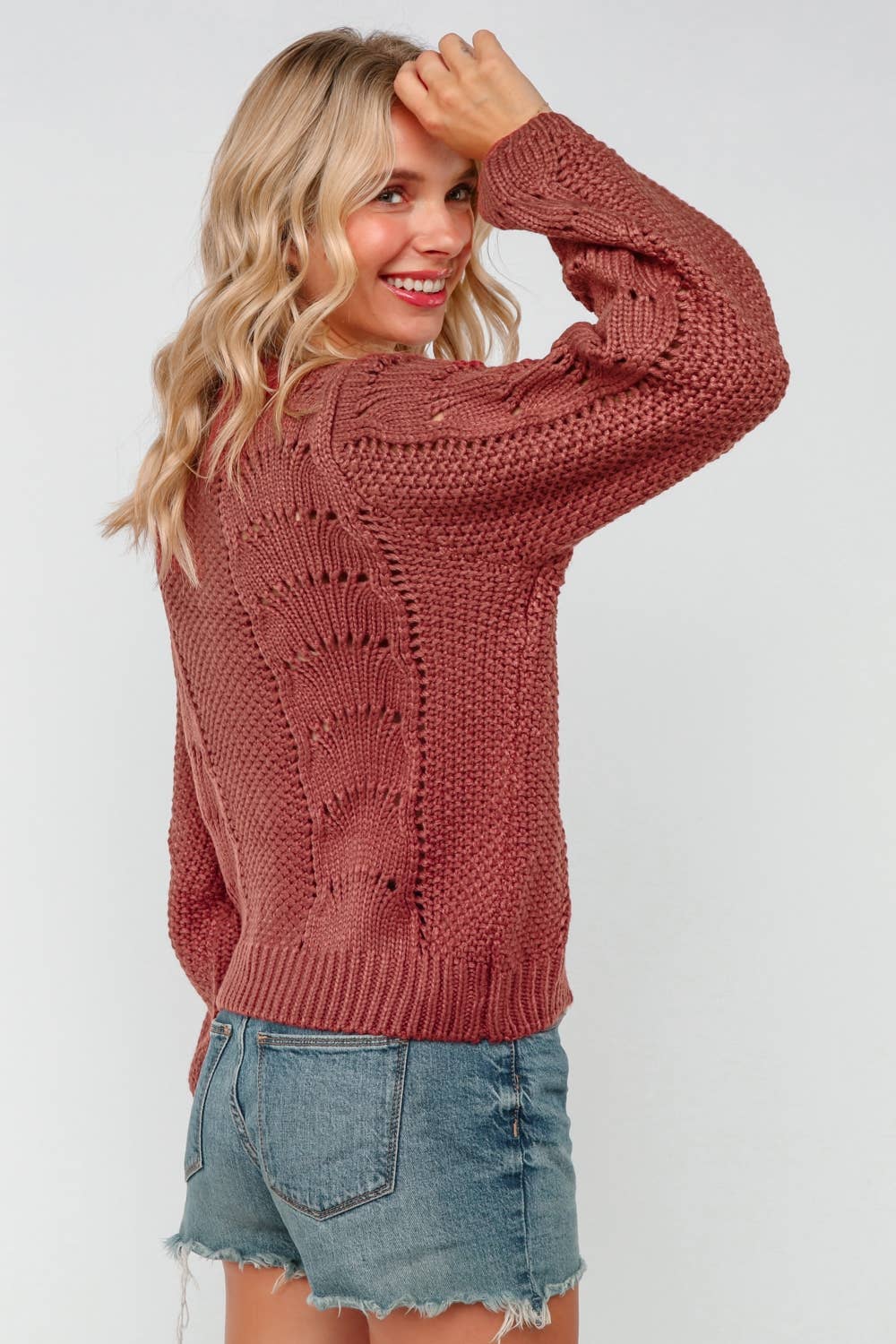 COASTAL CROCHET SCALLOP SWEATER IN RUST-Sweaterse-MODE-Couture-Boutique-Womens-Clothing