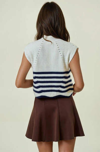 SLEEVELESS TURTLENECK STRIPED KNIT TOP IN IVORY-MODE-Couture-Boutique-Womens-Clothing