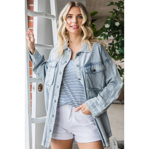 MEET ME IN THE MIDDLE CARGO POCKET WASHED DENIM OVERSHIRT JACKET IN MEDIUM WASH-SHACKET-MODE-Couture-Boutique-Womens-Clothing