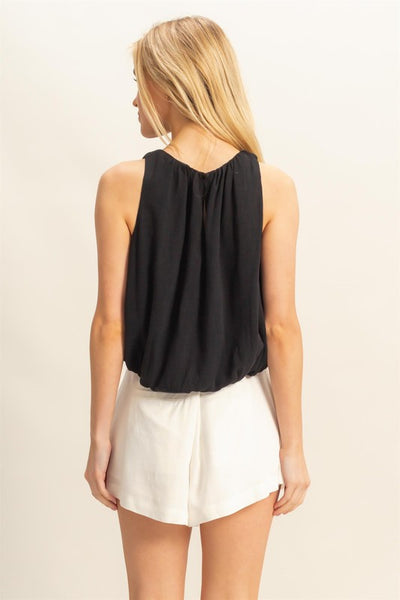 TIMELESS DRAPED BUBBLE HEM TANK TOP IN BLACK-tank top-MODE-Couture-Boutique-Womens-Clothing