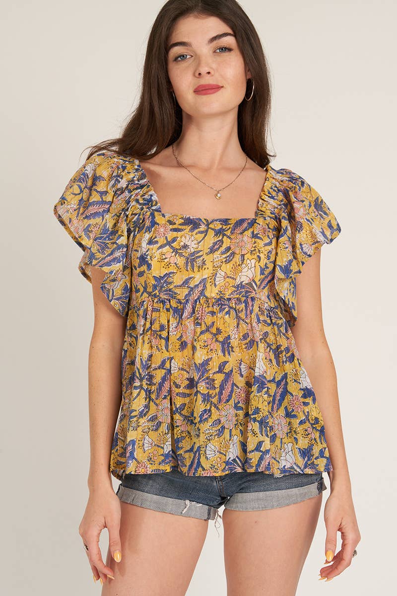 GOLDEN HOUR SQUARE NECK TOP IN MARIGOLD-Tops-MODE-Couture-Boutique-Womens-Clothing