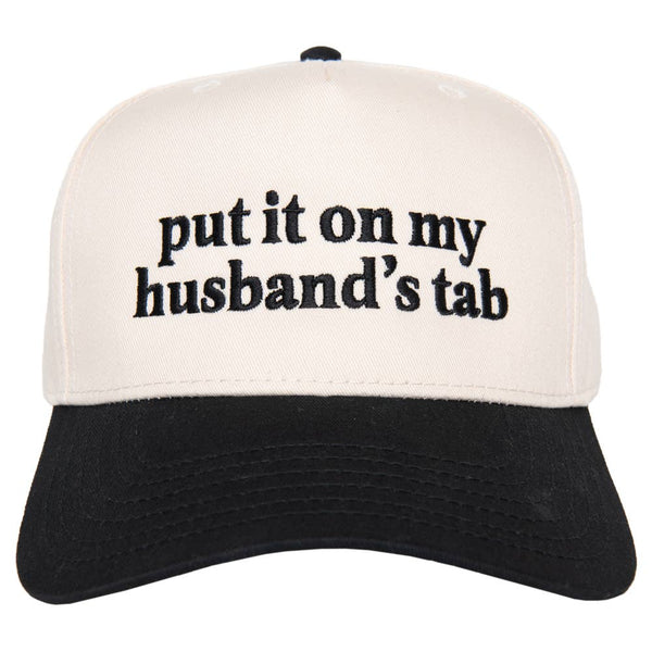 PUT IT ON MY HUSBAND'S TAB TWO-TONED VINTAGE HAT IN BLACK & BEIGE-HATS-MODE-Couture-Boutique-Womens-Clothing
