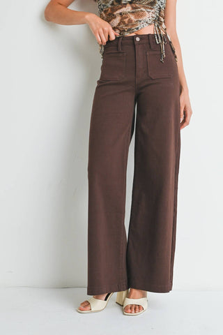 MINI PATCH POCKET WIDE LEG JEAN IN DARK BROWN-Jeans-MODE-Couture-Boutique-Womens-Clothing