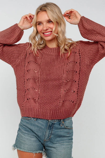 COASTAL CROCHET SCALLOP SWEATER IN RUST-Sweaterse-MODE-Couture-Boutique-Womens-Clothing