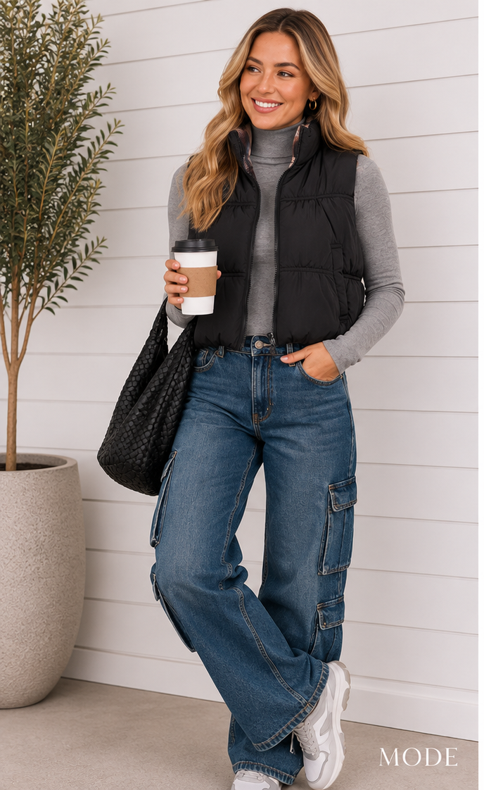 HIT THE HILLS SOLID REVERSIBLE PUFFER VEST IN BLACK-Vest-MODE-Couture-Boutique-Womens-Clothing