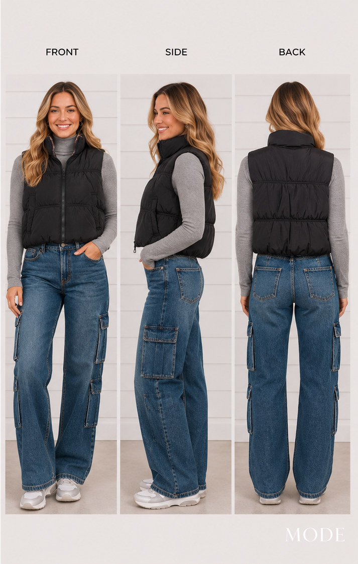 HIT THE HILLS SOLID REVERSIBLE PUFFER VEST IN BLACK-Vest-MODE-Couture-Boutique-Womens-Clothing