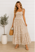 ROMANTIC DREAMS TIE SHOULDER LACE MIDI DRESS IN EGGSHELL