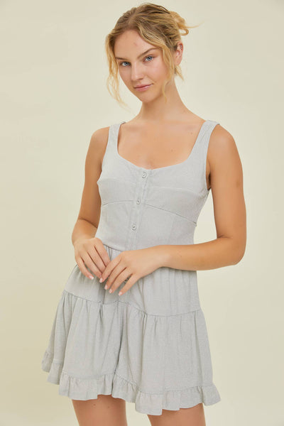 MONICA TIERED SHORT ROMPER IN SILVER-ROMPER-MODE-Couture-Boutique-Womens-Clothing