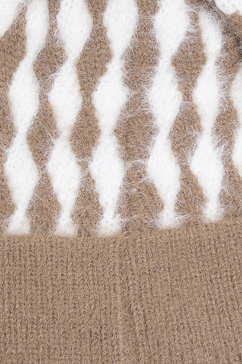 ABSTRACT DIAMOND STRIPE KNIT POM POM BEANIE (MULTI)-beanie hat-MODE-Couture-Boutique-Womens-Clothing