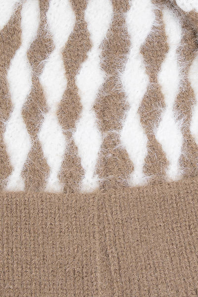 ABSTRACT DIAMOND STRIPE KNIT POM POM BEANIE (MULTI)-beanie hat-MODE-Couture-Boutique-Womens-Clothing