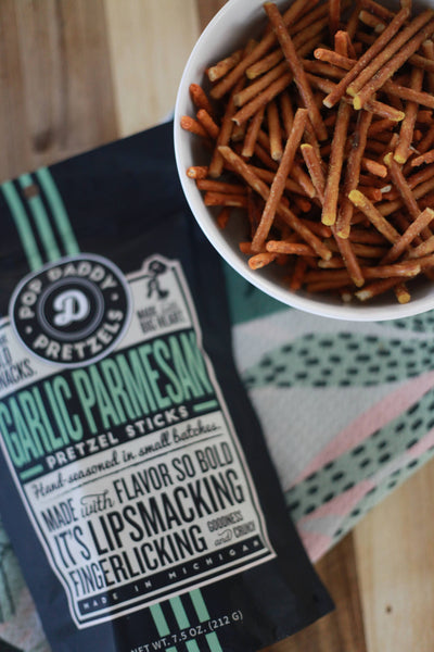 POP DADDY GARLIC PARMESAN SEASONED PRETZELS 7.5 OZ-pretzels-MODE-Couture-Boutique-Womens-Clothing