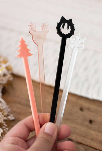 PINK CHRISTMAS ACRYLIC STIR STICKS ASSORTED-BARWARE-MODE-Couture-Boutique-Womens-Clothing