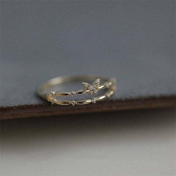 DAINTY DOUBLE LAYER BUTTERFLY RING 925 STERLING SILVER IN GOLD-RING-MODE-Couture-Boutique-Womens-Clothing
