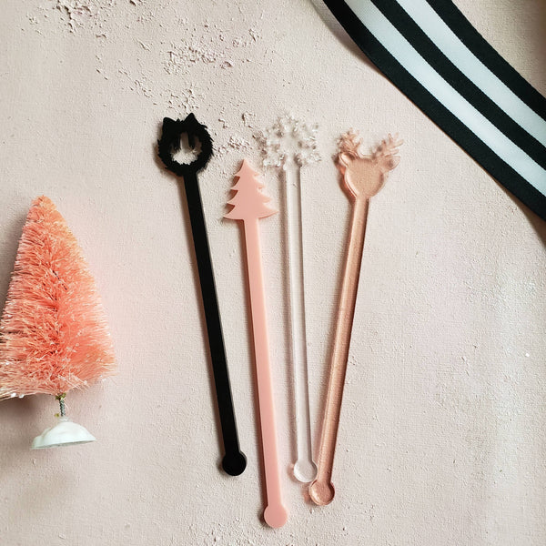 PINK CHRISTMAS ACRYLIC STIR STICKS ASSORTED-BARWARE-MODE-Couture-Boutique-Womens-Clothing