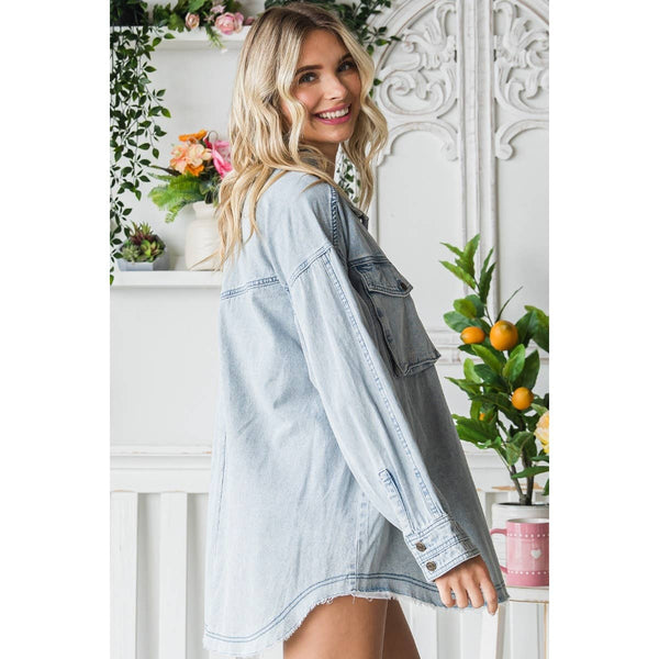 MEET ME IN THE MIDDLE CARGO POCKET WASHED DENIM OVERSHIRT JACKET IN MEDIUM WASH-SHACKET-MODE-Couture-Boutique-Womens-Clothing