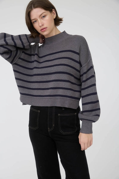 CITY STRIPE MOCK NECK SWEATER IN CHARCOAL-Sweaters-MODE-Couture-Boutique-Womens-Clothing