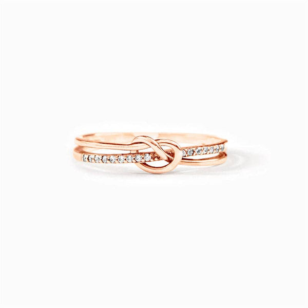 DOUBLE BAND KNOT STACKING RING 925 STERLING SILVER IN ROSE GOLD-RING-MODE-Couture-Boutique-Womens-Clothing