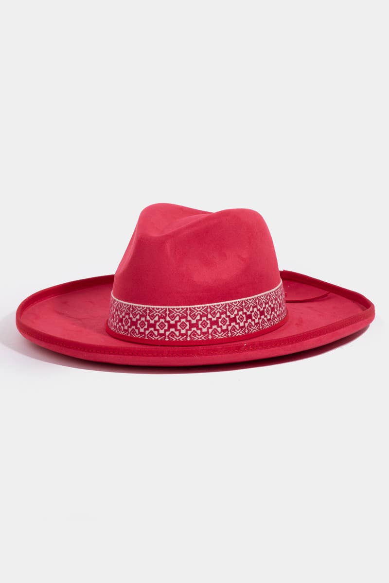Boho Band Beveled Western Cowboy Fedora Hat In Red-hat-MODE-Couture-Boutique-Womens-Clothing