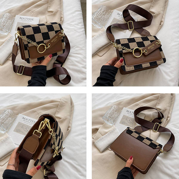 FASHIONABLE CHECKERBOARD SHOULDER BAG_CWAB1545: COFFEE / (OS) 1-MODE-Couture-Boutique-Womens-Clothing