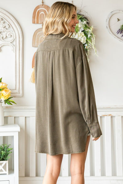 SOPHISTICATED LADY TENCEL SHACKET IN DARK OLIVE-SHACKET-MODE-Couture-Boutique-Womens-Clothing