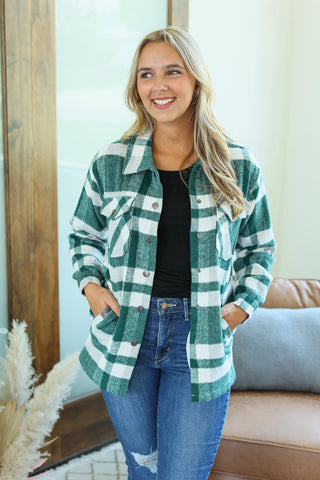 NORAH PLAID SHACKET IN GREEN-Jacket-MODE-Couture-Boutique-Womens-Clothing