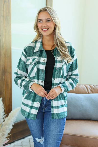 NORAH PLAID SHACKET IN GREEN-Jacket-MODE-Couture-Boutique-Womens-Clothing