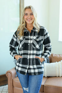 NORAH PLAID SHACKET IN BLACK & WHITE-Jacket-MODE-Couture-Boutique-Womens-Clothing