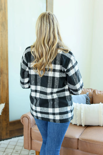 NORAH PLAID SHACKET IN BLACK & WHITE-Jacket-MODE-Couture-Boutique-Womens-Clothing
