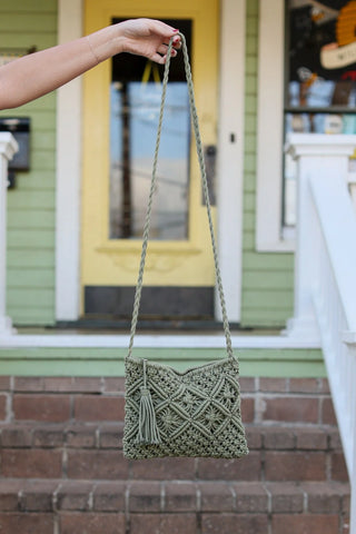 CROCHET ZIPPER BAG IN OLIVE-BAGS-MODE-Couture-Boutique-Womens-Clothing