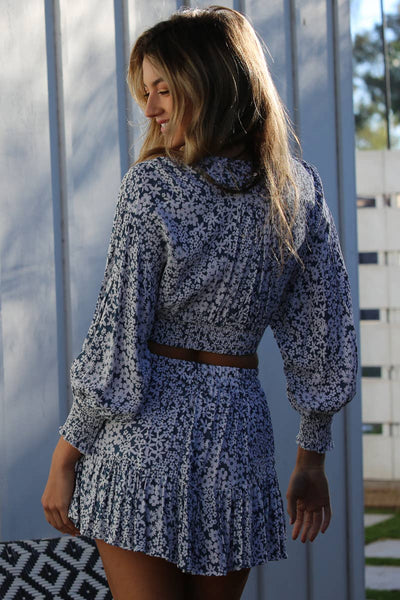 WILDFLOWER WALTZ FLORAL CROP TOP IN BLUE-Tops-MODE-Couture-Boutique-Womens-Clothing