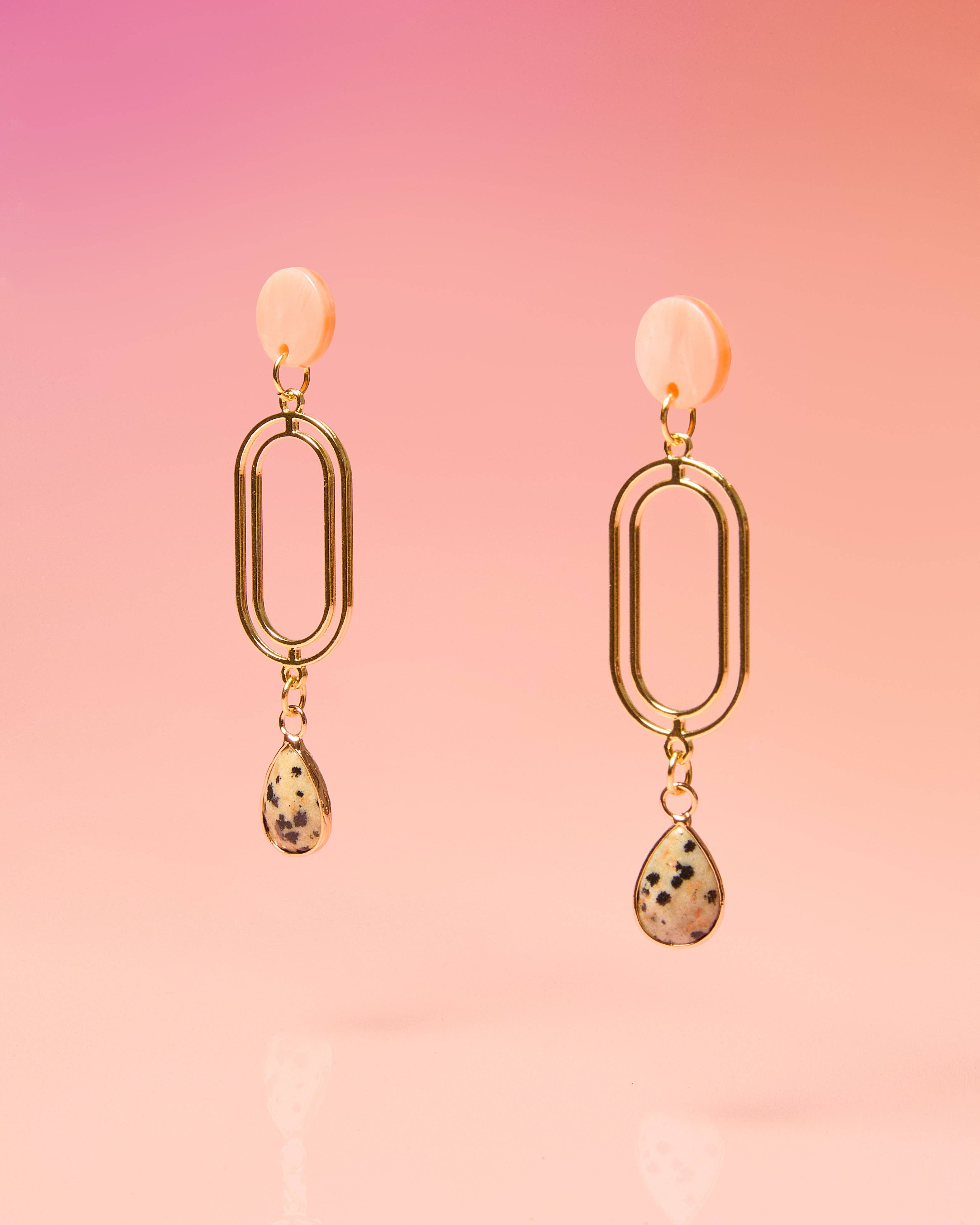 Dalmatian Jasper Cocktail Glam Earrings-MODE-Couture-Boutique-Womens-Clothing