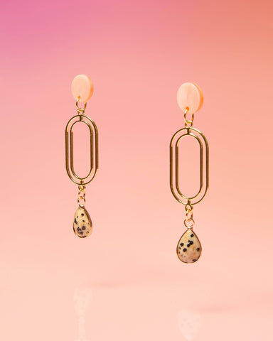 Dalmatian Jasper Cocktail Glam Earrings-MODE-Couture-Boutique-Womens-Clothing