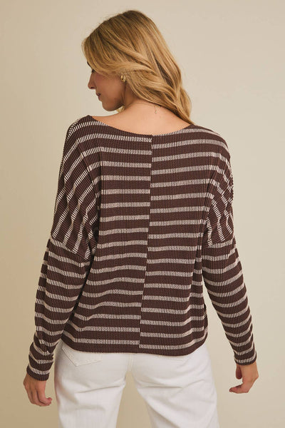 CAMDEN STRIPE KNIT TOP IN BROWN/CREAM-Tops-MODE-Couture-Boutique-Womens-Clothing