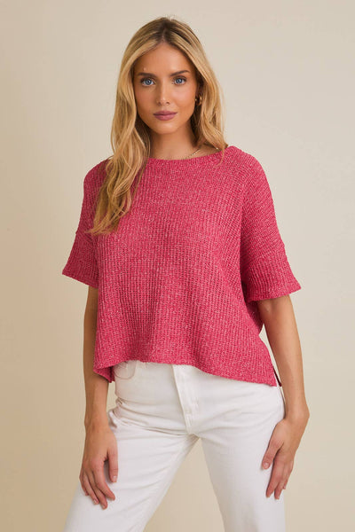 WREN WAFFLE KNIT TOP IN BERRY-Tops-MODE-Couture-Boutique-Womens-Clothing