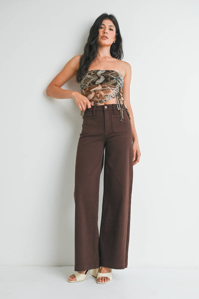 MINI PATCH POCKET WIDE LEG JEAN IN DARK BROWN-Jeans-MODE-Couture-Boutique-Womens-Clothing
