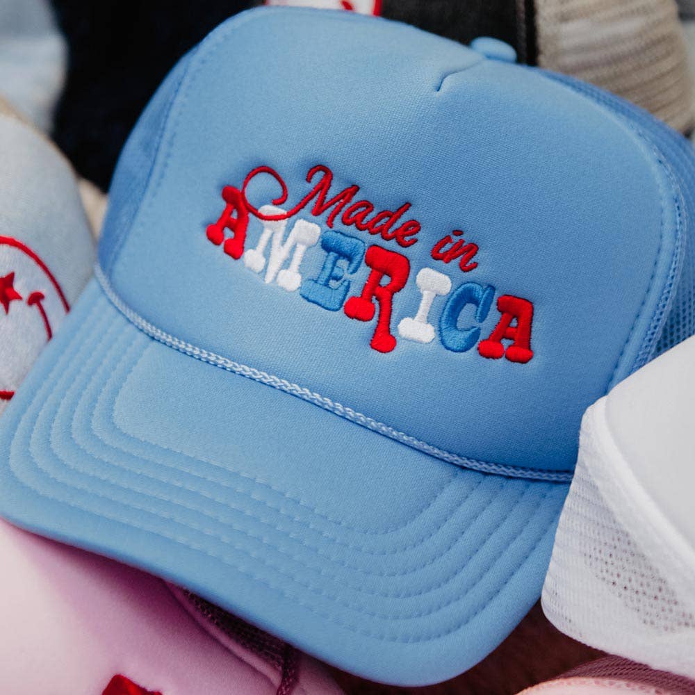 Made in America Foam Trucker Hat: Colbalt Blue-MODE-Couture-Boutique-Womens-Clothing