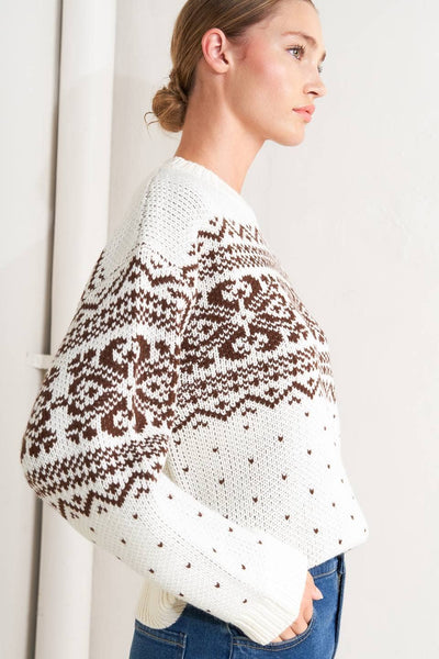 ELINE PULLOVER KNIT SWEATER IN CREAM & BROWN-Sweaters-MODE-Couture-Boutique-Womens-Clothing